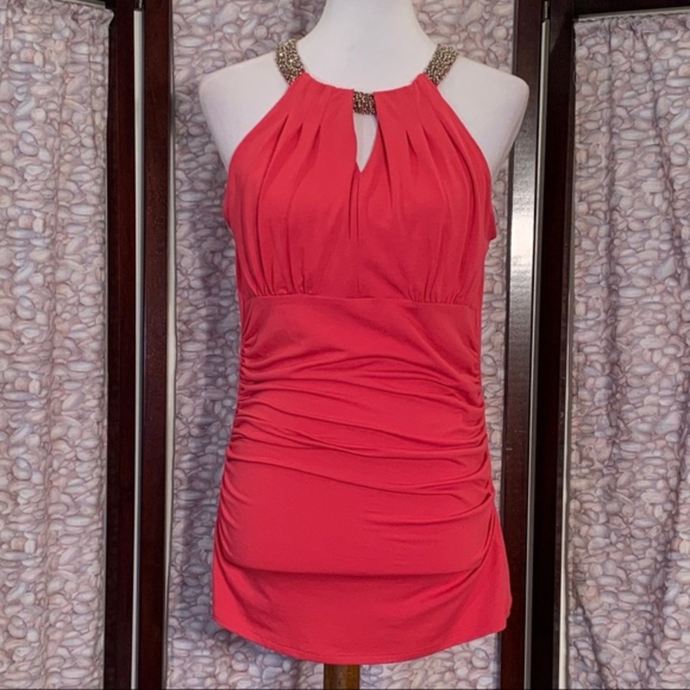 White House Black Market solid pinkish to reddish sleeveless top. - Picture 3 of 16